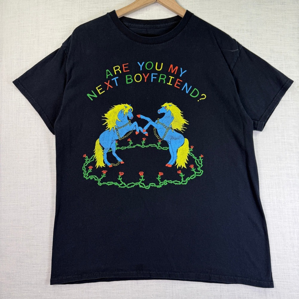 My Next Boyfriend Horses T-Shirt Women's Sz XL Black Funny Whimsical Art Tee USA